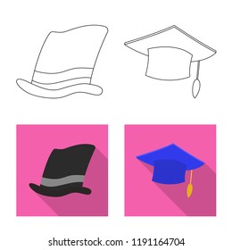 Vector illustration of headgear and cap sign. Set of headgear and accessory stock vector illustration.