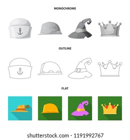 Vector illustration of headgear and cap sign. Collection of headgear and accessory vector icon for stock.