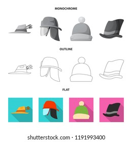 Vector illustration of headgear and cap sign. Collection of headgear and accessory stock vector illustration.