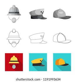 Vector illustration of headgear and cap sign. Collection of headgear and accessory stock vector illustration.