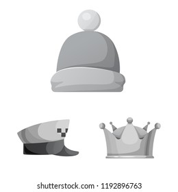 Vector illustration of headgear and cap sign. Set of headgear and accessory stock vector illustration.