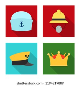 Vector illustration of headgear and cap sign. Set of headgear and accessory stock symbol for web.