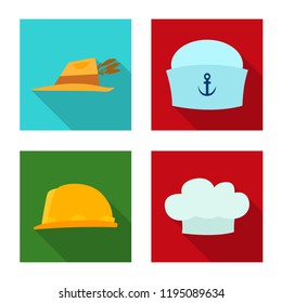 Vector illustration of headgear and cap sign. Set of headgear and accessory stock symbol for web.