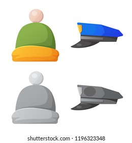 Vector illustration of headgear and cap sign. Collection of headgear and accessory stock vector illustration.