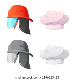 Vector illustration of headgear and cap sign. Collection of headgear and accessory stock symbol for web.