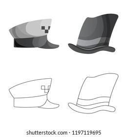 Vector illustration of headgear and cap sign. Collection of headgear and accessory stock vector illustration.