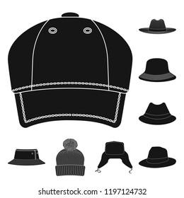 Vector illustration of headgear and cap sign. Collection of headgear and accessory stock vector illustration.