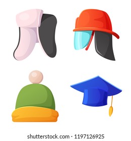 Vector illustration of headgear and cap sign. Set of headgear and accessory vector icon for stock.