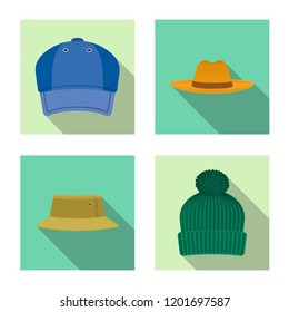 Vector illustration of headgear and cap sign. Collection of headgear and accessory stock vector illustration.