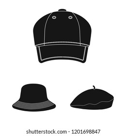 Vector illustration of headgear and cap sign. Set of headgear and accessory vector icon for stock.