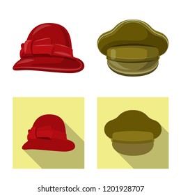 Vector illustration of headgear and cap sign. Set of headgear and accessory stock vector illustration.
