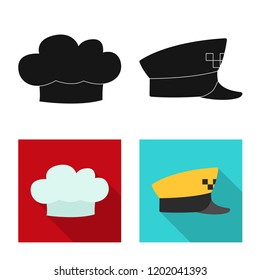 Vector illustration of headgear and cap sign. Collection of headgear and accessory stock symbol for web.