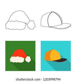 Vector illustration of headgear and cap sign. Collection of headgear and accessory vector icon for stock.