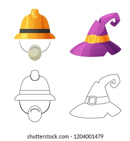 Vector illustration of headgear and cap sign. Collection of headgear and accessory vector icon for stock.