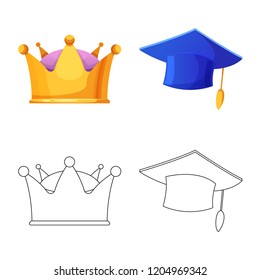 Vector illustration of headgear and cap sign. Collection of headgear and accessory stock vector illustration.