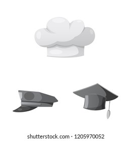 Vector illustration of headgear and cap sign. Collection of headgear and accessory stock vector illustration.