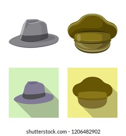 Vector illustration of headgear and cap sign. Collection of headgear and accessory stock vector illustration.
