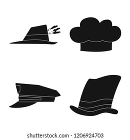 Vector illustration of headgear and cap sign. Set of headgear and headwear stock vector illustration.