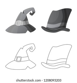 Vector illustration of headgear and cap sign. Collection of headgear and headwear stock vector illustration.