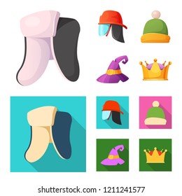 Vector illustration of headgear and cap sign. Collection of headgear and accessory vector icon for stock.