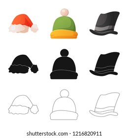 Vector illustration of headgear and cap sign. Collection of headgear and accessory vector icon for stock.