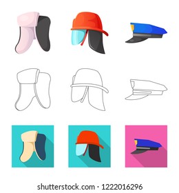 Vector illustration of headgear and cap sign. Set of headgear and accessory stock vector illustration.