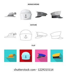 Vector illustration of headgear and cap sign. Collection of headgear and headwear stock symbol for web.