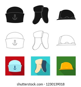Vector illustration of headgear and cap sign. Collection of headgear and accessory stock symbol for web.