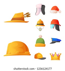 Vector illustration of headgear and cap sign. Collection of headgear and headwear vector icon for stock.