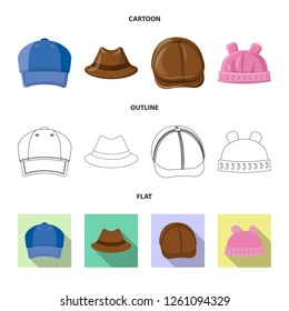 Vector illustration of headgear and cap sign. Set of headgear and accessory vector icon for stock.