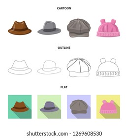 Vector illustration of headgear and cap sign. Set of headgear and accessory stock vector illustration.