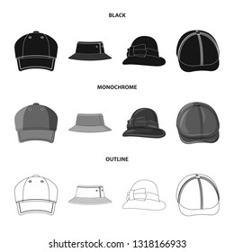 Vector illustration of headgear and cap sign. Collection of headgear and accessory vector icon for stock.