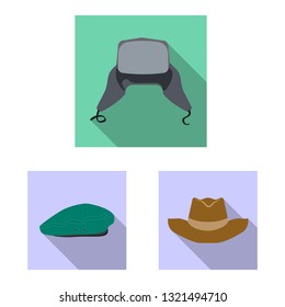 Vector illustration of headgear and cap sign. Collection of headgear and accessory stock vector illustration.