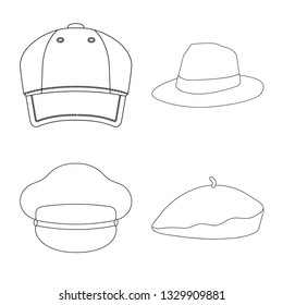 Vector illustration of headgear and cap sign. Collection of headgear and accessory stock vector illustration.
