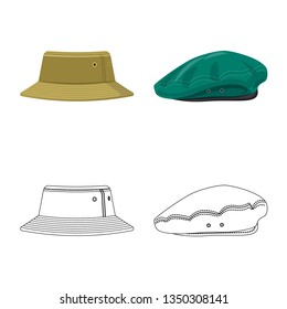 Vector illustration of headgear and cap sign. Set of headgear and accessory stock vector illustration.