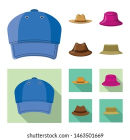 Vector illustration of headgear and cap sign. Collection of headgear and accessory stock vector illustration.