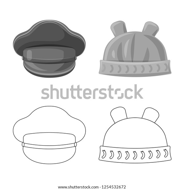 Vector illustration of\
headgear and cap sign. Set of headgear and accessory stock symbol\
for web.