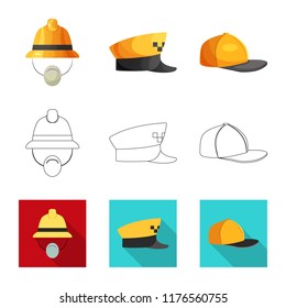 Vector illustration of headgear and cap symbol. Collection of headgear and accessory stock vector illustration.