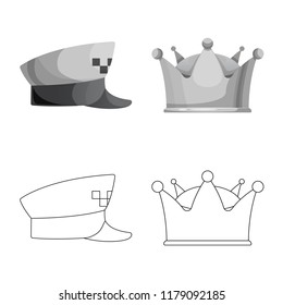Vector illustration of headgear and cap symbol. Set of headgear and accessory stock symbol for web.