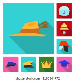Vector illustration of headgear and cap symbol. Collection of headgear and accessory stock symbol for web.