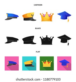 Vector illustration of headgear and cap symbol. Collection of headgear and accessory stock vector illustration.