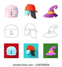 Vector illustration of headgear and cap symbol. Collection of headgear and accessory vector icon for stock.