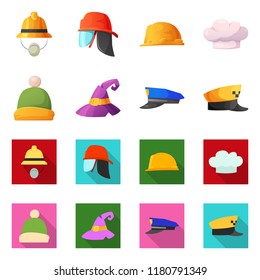 Vector illustration of headgear and cap symbol. Collection of headgear and accessory stock vector illustration.