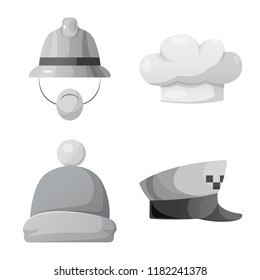 Vector illustration of headgear and cap symbol. Collection of headgear and accessory stock symbol for web.