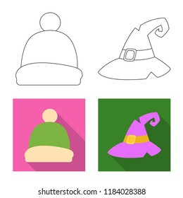 Vector illustration of headgear and cap symbol. Set of headgear and accessory vector icon for stock.