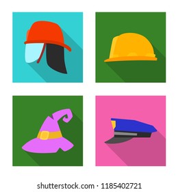 Vector illustration of headgear and cap symbol. Collection of headgear and accessory stock symbol for web.
