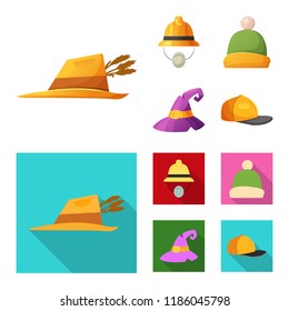 Vector illustration of headgear and cap symbol. Collection of headgear and accessory vector icon for stock.