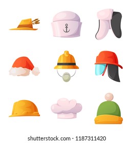 Vector illustration of headgear and cap symbol. Set of headgear and accessory stock symbol for web.