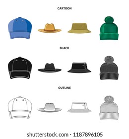 Vector illustration of headgear and cap symbol. Set of headgear and accessory stock symbol for web.