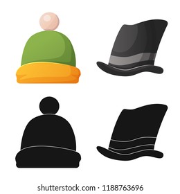 Vector illustration of headgear and cap symbol. Set of headgear and accessory stock symbol for web.